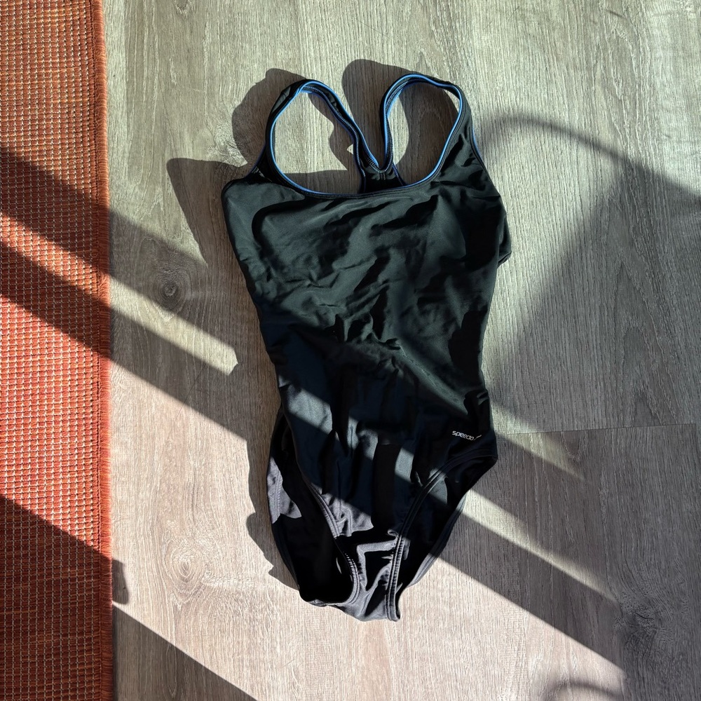 Speedo Black One-Piece Swimsuit with Blue Trim